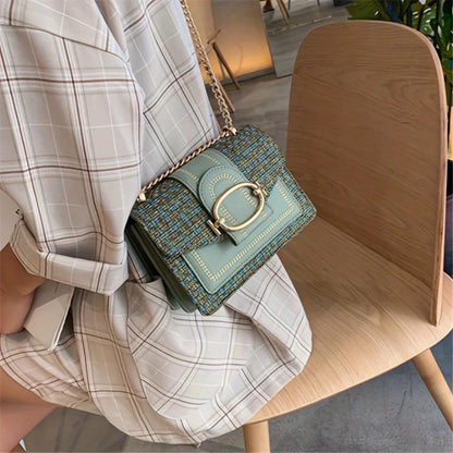 Chic Mini Plaid Tweed Crossbody Bag Adjustable Strap