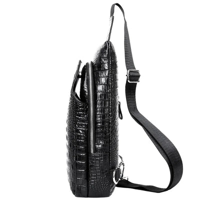 Men S Leather Chest Bag Head Layer Shoulder Oblique Cross Alligator Grain Large Capacity