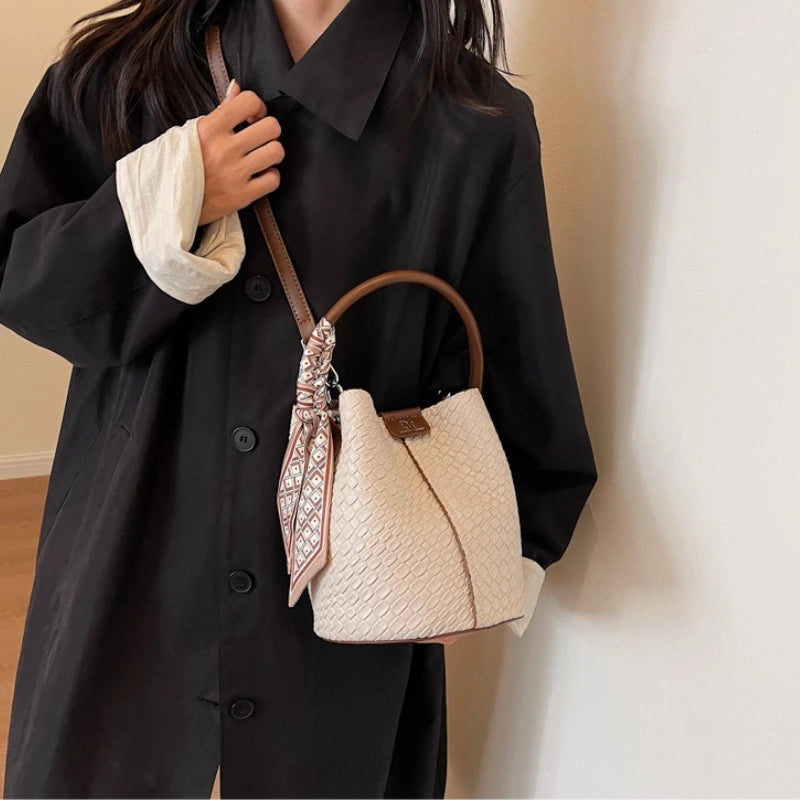 Crocodile Embossed Crossbody Bag with Silk Scarf & Top Handle