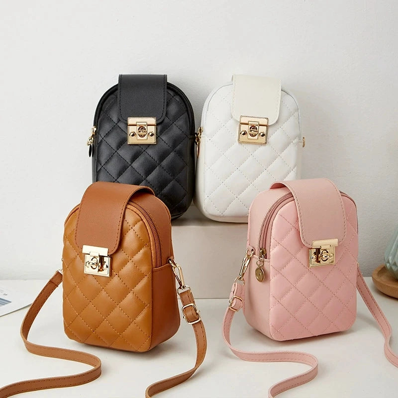 Mini Quilted Small Bag Women Crossbody Phone Bag Lock Design