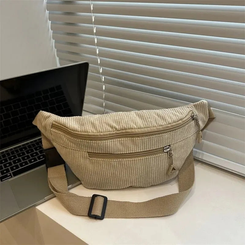 Corduroy Crossbody Chest Bag for Women – Adjustable Strap