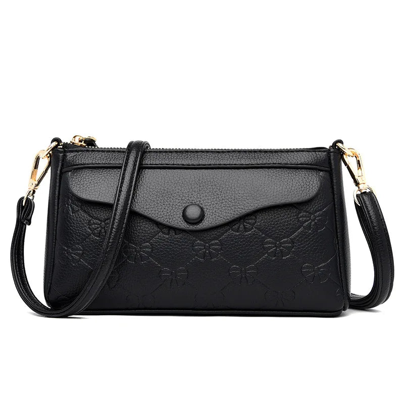 Button-Zippered Single-Shoulder Envelope Bag Large-Capacity Waterproof Soft Leather Women S