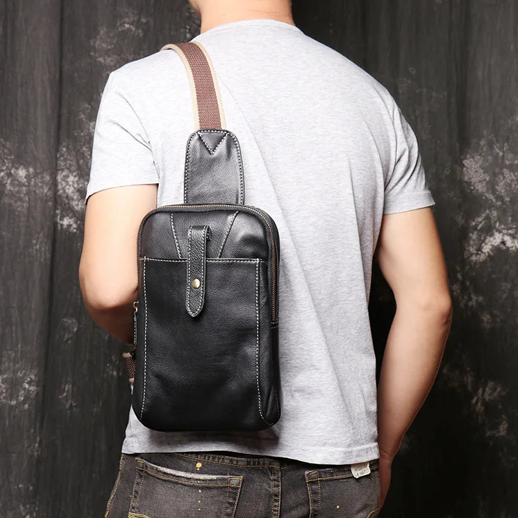 Men S Leather Usb Breast Bag Casual Women Small Single Shoulder Layer Cowhide Crossbody