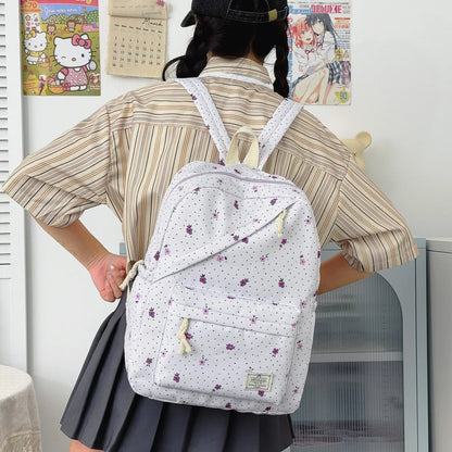 Lovely Sweet Polka Dot Floral Print Backpack Teen Girls Lightweight Large Storage Versatile School