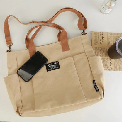 Canvas Multi-Pocket Tote Bag – Large Handbag with Detachable Strap