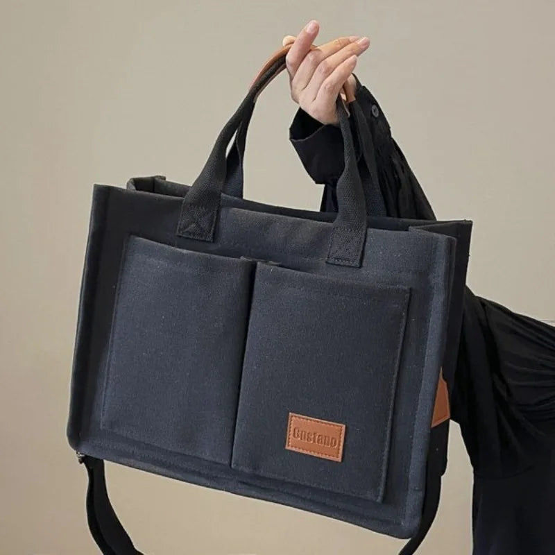 Canvas Tote Handbag with Detachable Shoulder Strap