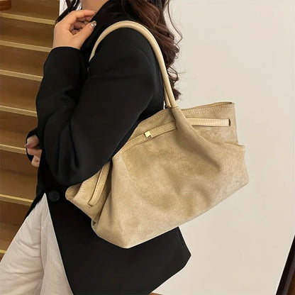 Large Capacity Suede Tote Bag – Minimalist Vintage Shoulder Bag