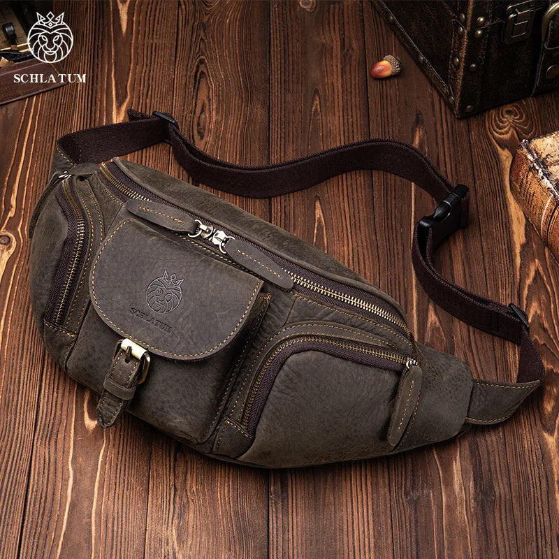 Head Layer Cowhide Chest Bag Retro Multi-Function Motorcycle Satchel Leather Leisure Large Capacity