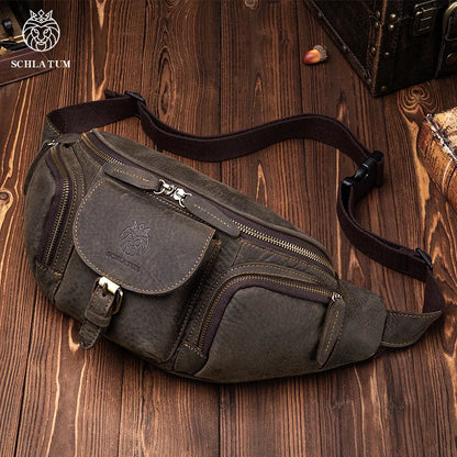 Head Layer Cowhide Chest Bag Retro Multi-Function Motorcycle Satchel Leather Leisure Large Capacity