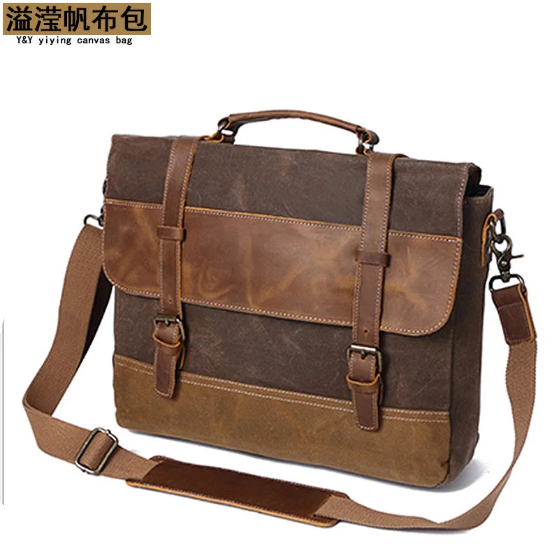 Men S Canvas Shoulder Crossbody Bag Clap Large Capacity Travel Business Briefcase Laptop