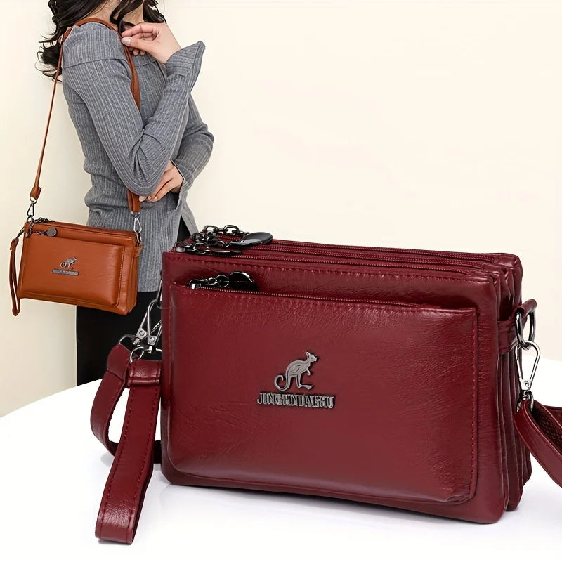 Faux Leather Crossbody Bag for Women – Waterproof Multi-Pocket Shoulder Bag