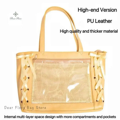 Japanese Sweet Women Ribbon Ita Bag Cute Lolita Girl Transparent Handbags Large Capacity Tote