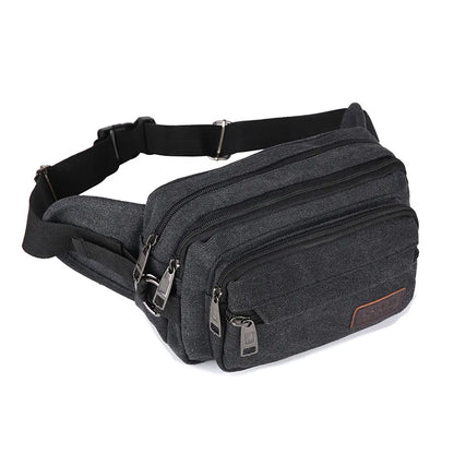 Waterproof Canvas Fanny Pack Large Capacity Multi-Layer Mobile Phone Change Storage Outdoor Travel