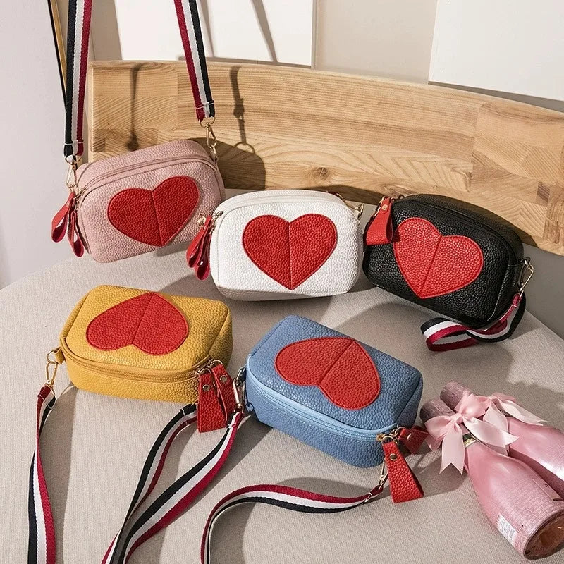 Heart-Shaped Crossbody Bag - Lychee Pattern Mini Shoulder Bag
