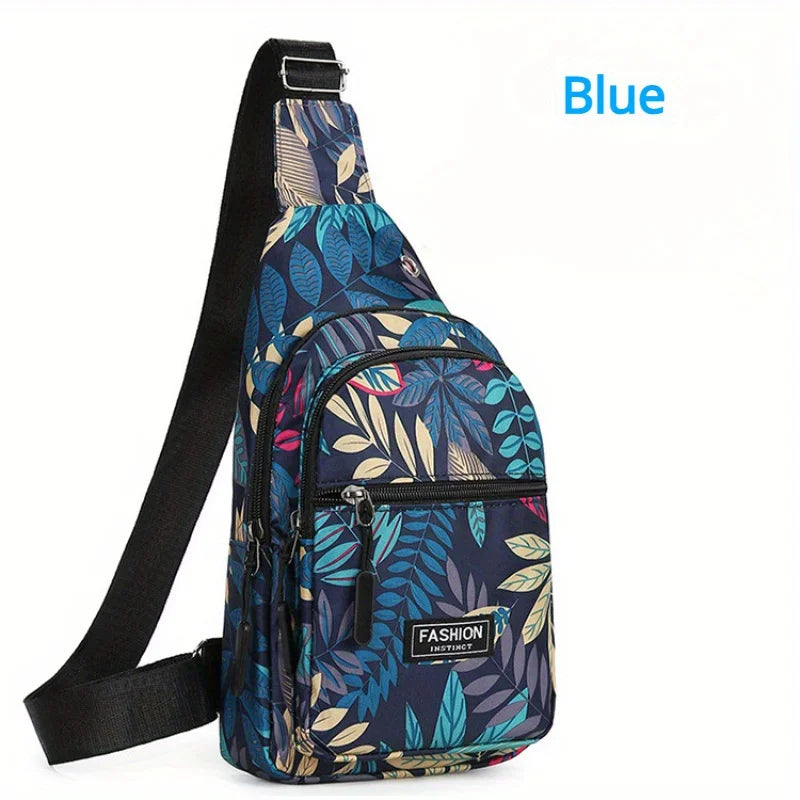 Outdoor Travel Hiking Cycling Chest Bag Women Colorful Floral Leaves Print Sling Backpack
