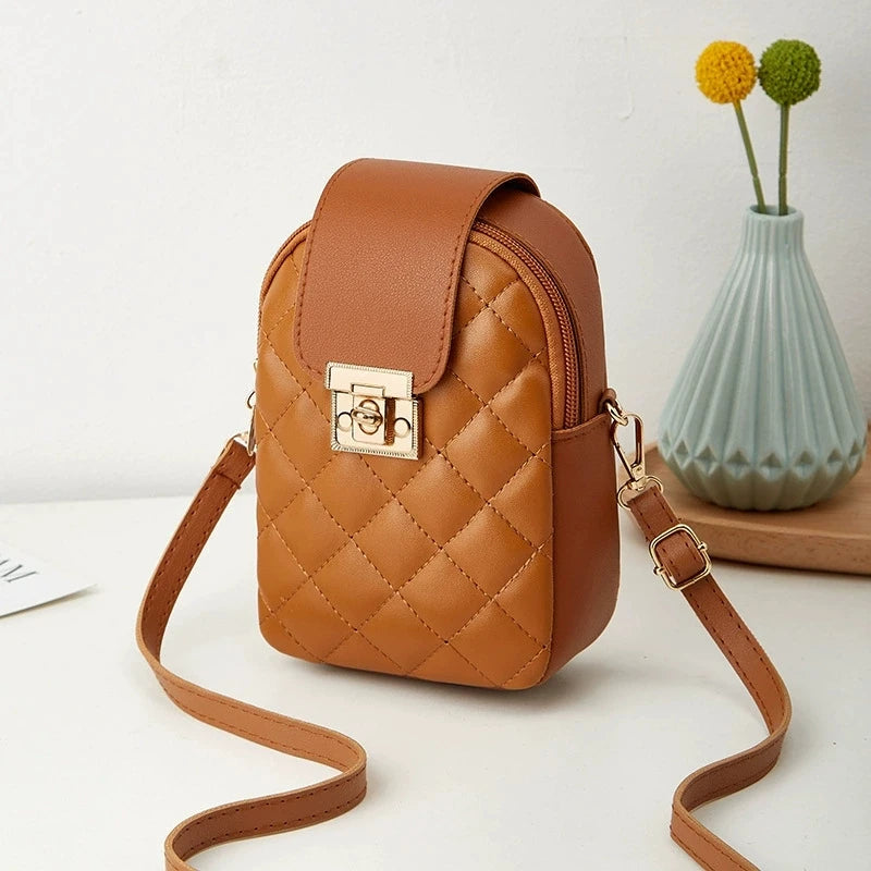 Mini Quilted Small Bag Women Crossbody Phone Bag Lock Design