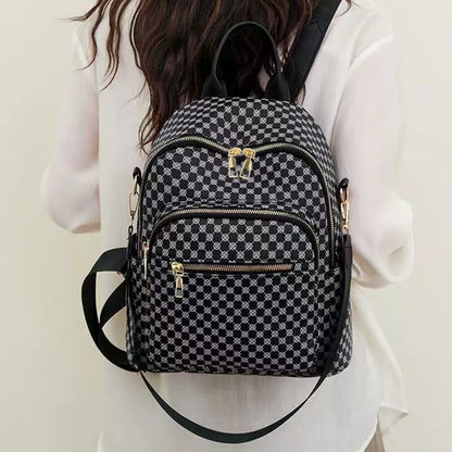 PU Leather Backpack for Women – Luxury Print Multi-Compartment Daypack