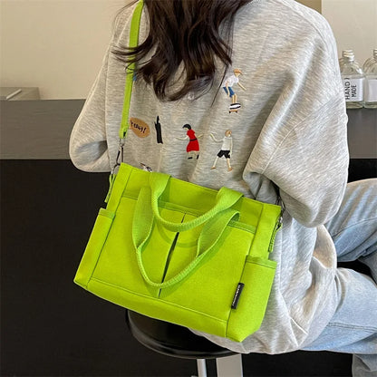 Canvas Tote Bag with Crossbody Strap & Multi-Pocket