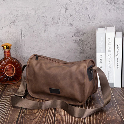 Men S Pu Leather Single-Shoulder Bag Simple Fashionable Square Crossbody Bag Young Cyclists