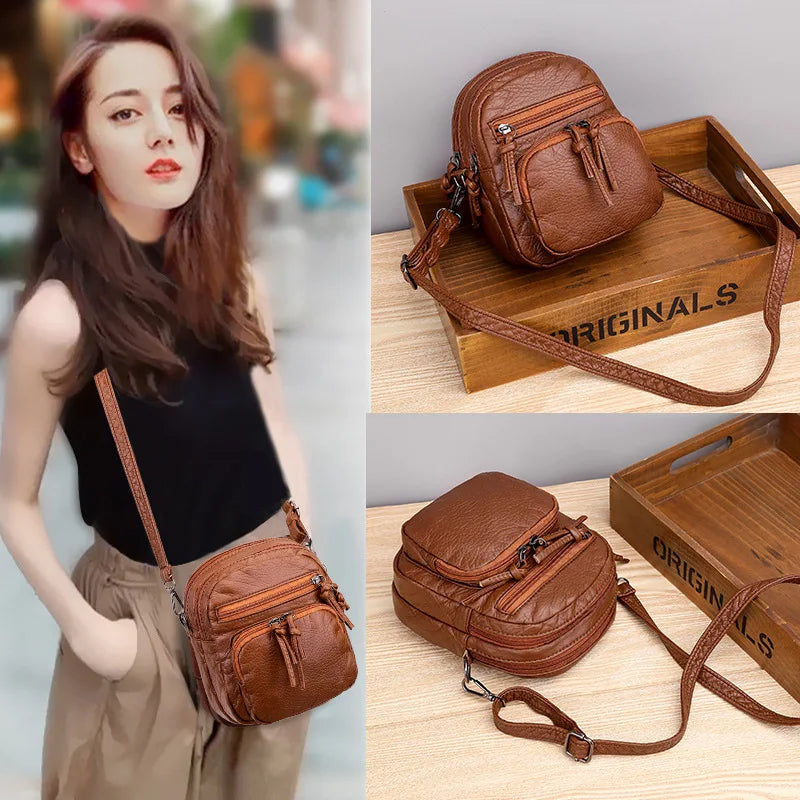 Retro Soft Leather Crossbody Bag – Multi-Pocket Shoulder Bag