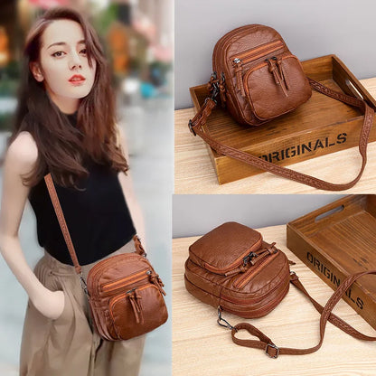 Retro Soft Leather Crossbody Bag – Multi-Pocket Shoulder Bag