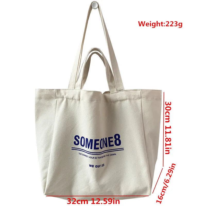 Letter Ins Canvas Bag Student Handbag Book Bags Large Capacity Shoulder Teen Men Women Shopping Work