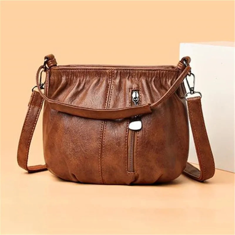 Retro Leather Shoulder Bag for Women – Multi-Layer Tote
