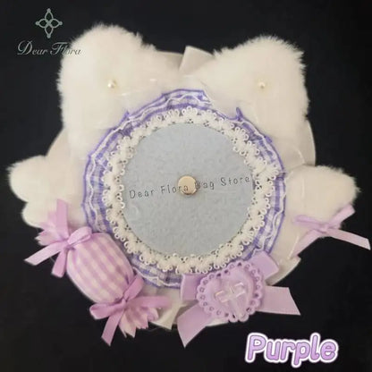 Cat Ear Badge Holder for Itabag – Handmade Lace Flower Wings Pin Tray