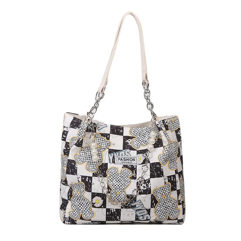 Cartoon Bear Tote Bag – Large Capacity Shoulder Handbag for Women
