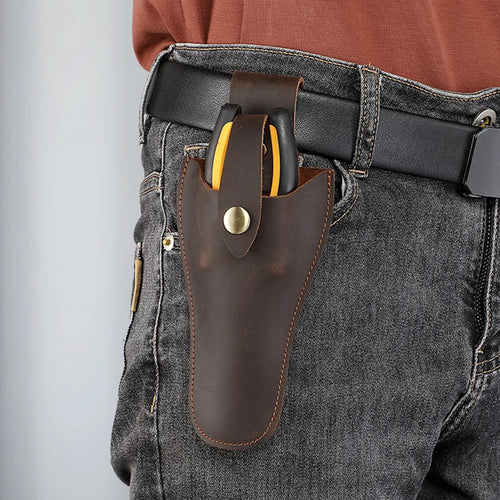 Protective Leather Case Top Layer Cowhide Garden Branch Shears Waist Bag
