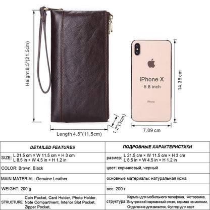 Men S Long Wallet Large Capacity Retro Real Leather Mobile Phone Thin Hand Business
