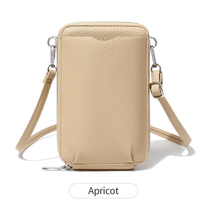 Lychee-Patterned Soft Leather Vertical Zipper Mobile Phone Bag Large-Capacity Women S