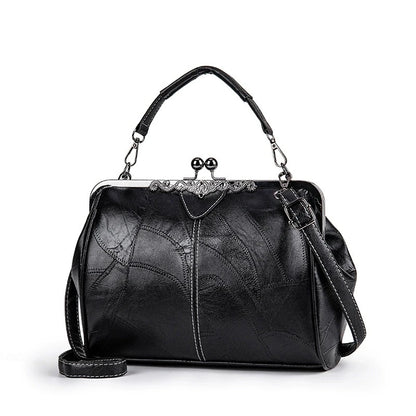 Vintage Kiss-Lock Handbag – Leather Crossbody Tote for Women