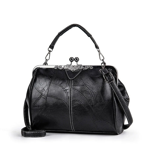 Vintage Kiss-Lock Handbag – Leather Crossbody Tote for Women