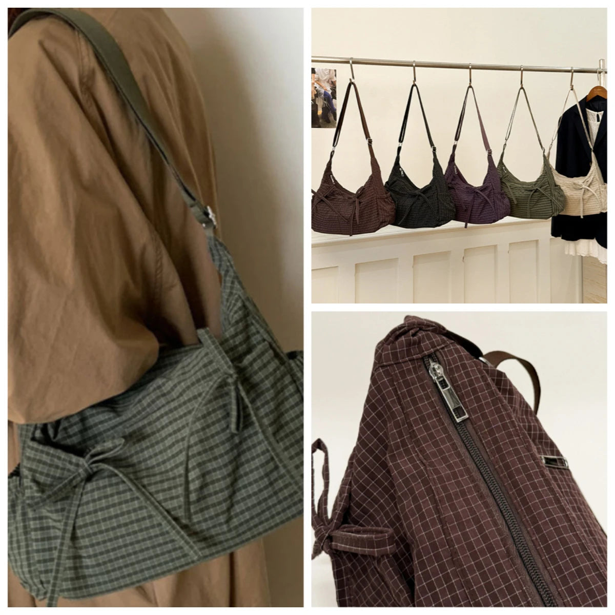 Fashionable Nylon Plaid Texture Crossbody Bag Casual Versatile Small Unique Hobo Luxury Brand