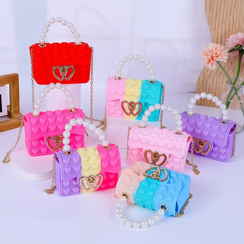 Silicone Love Bubble Jelly Bag Popper Pressure Relieving Purse Cute Chain Crossbody Bag