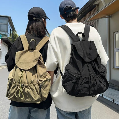 Pleated Drawstring Nylon Backpack Women S Niche Trend Large Capacity Flip School Bag Girls