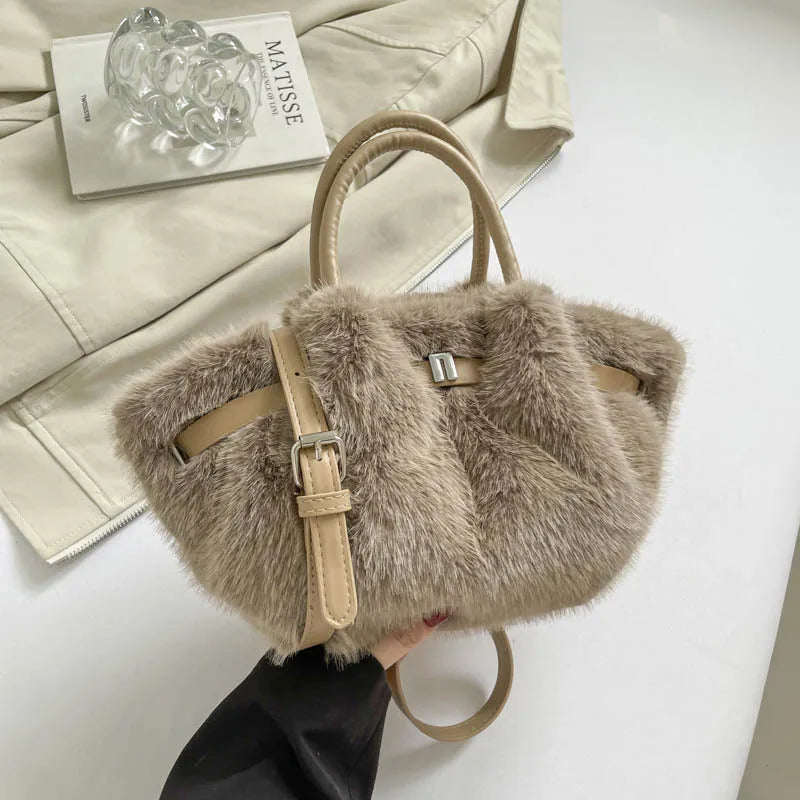 Faux Mink Fur Plush Tote Bag for Women