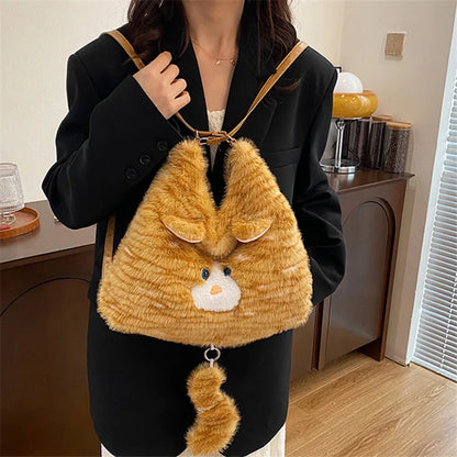 Korean Style Plush Cute Cat Underarm Bag Women Winter Handbag Shoulder