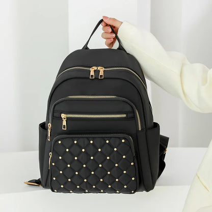 Quilted Nylon Backpack for Women – Rivet Detail with Gold Hardware