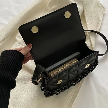 Quilted Diamond Crossbody Bag with Chain & Shoulder Strap