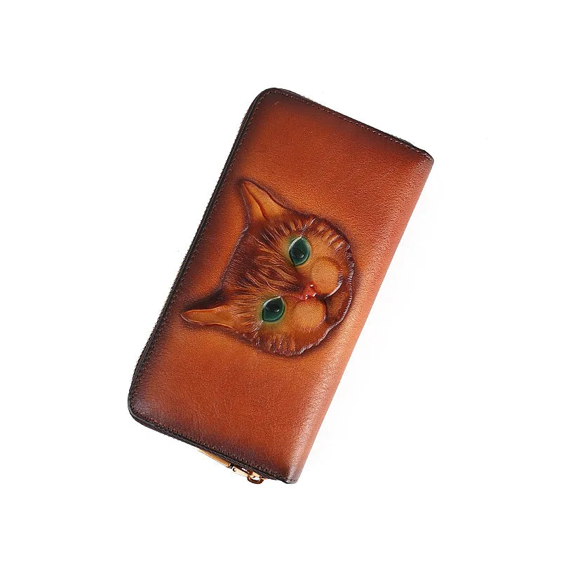 Head Layer Leather Wallet Men Women General Cat Large Capacity Card Position Mobile Phone Storage