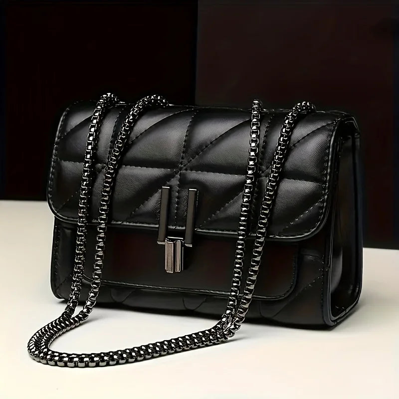 Quilted Crossbody Bag with Turn Lock & Chain Strap