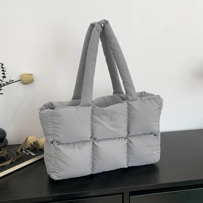 Quilted Puffer Tote Bag – Large Capacity Lightweight Nylon Shoulder Bag
