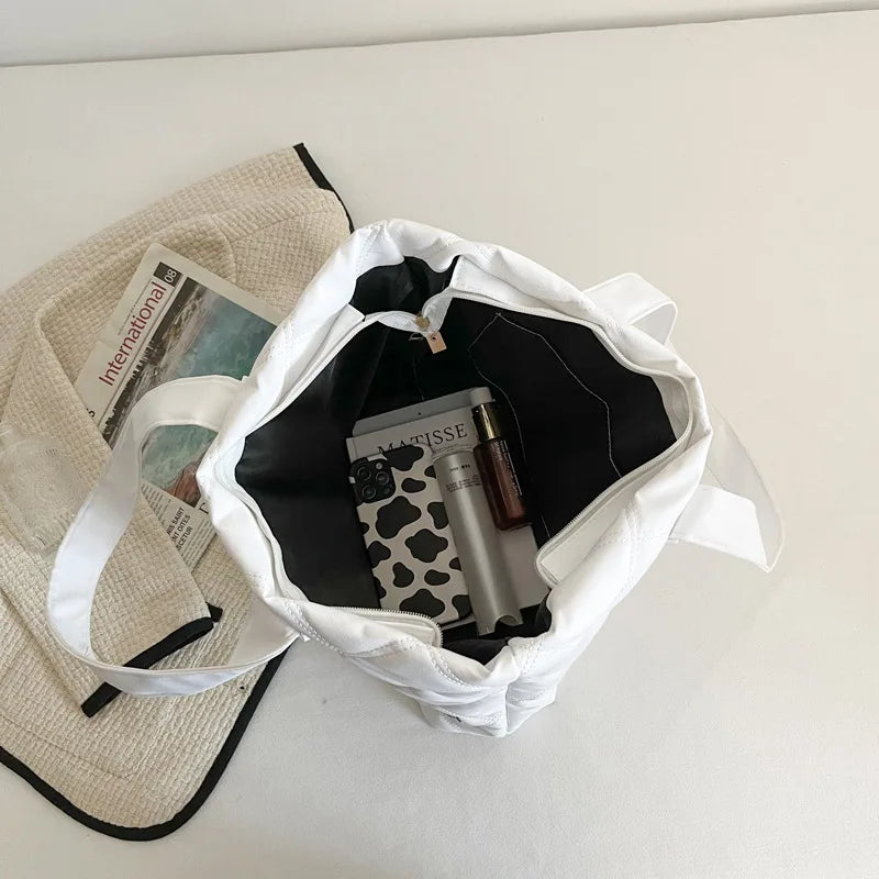 Large Quilted Nylon Tote Bag – Lightweight Women's Shoulder Handbag