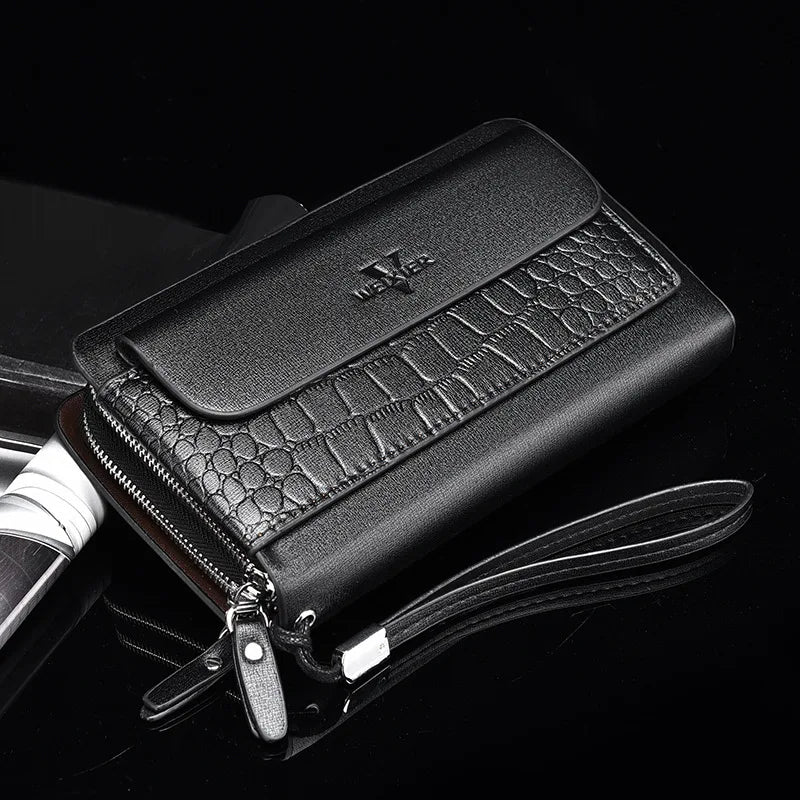 Business Retro Men S Long Hand Large Capacity Mobile Phone Storage Wear-Resistant Multi-Clip Zipper
