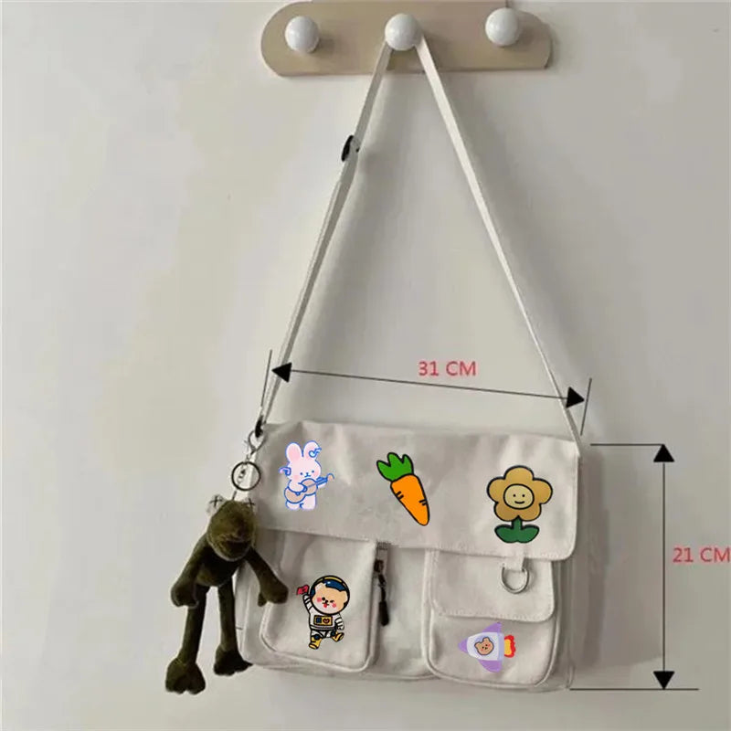 Canvas Crossbody Shoulder Bag – Cute Cartoon Patch School Bag