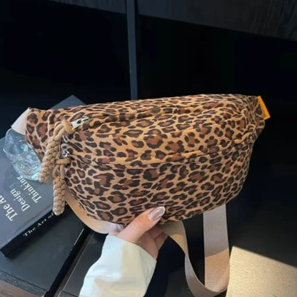 Women S Leopard Print Chest Bag Autumn Winter Crossbody Bag Trendy Sporty Multifunctional Waist Bag
