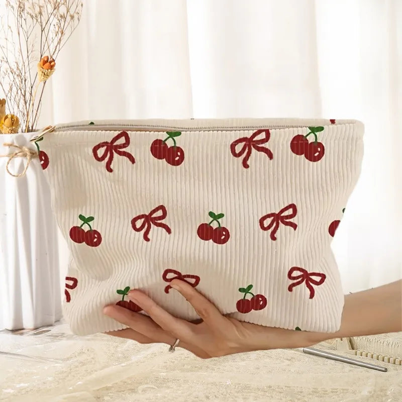 Floral & Bow Cosmetic Bag – Lightweight Zipper Makeup Pouch