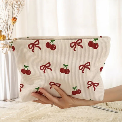 Floral & Bow Cosmetic Bag – Lightweight Zipper Makeup Pouch